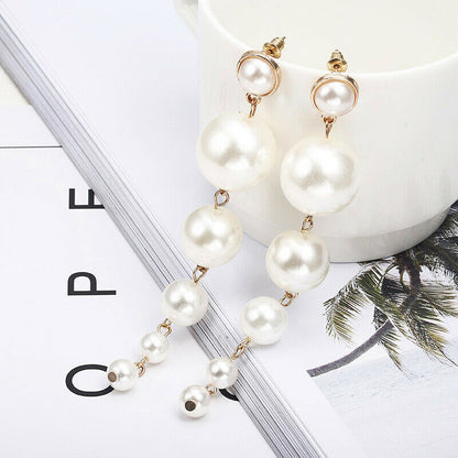 Elegant Long Simulated Pearl Drop Earrings for Weddings and Special Occasions