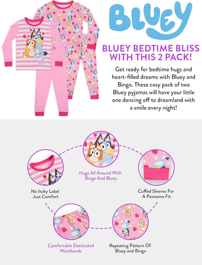 Pyjamas 2 Pack | Bingo Girls Pyjamas | Girls’ Pyjama Sets | Pack of 2 Kids Pjs | Ages 18 Months to 8 Years
