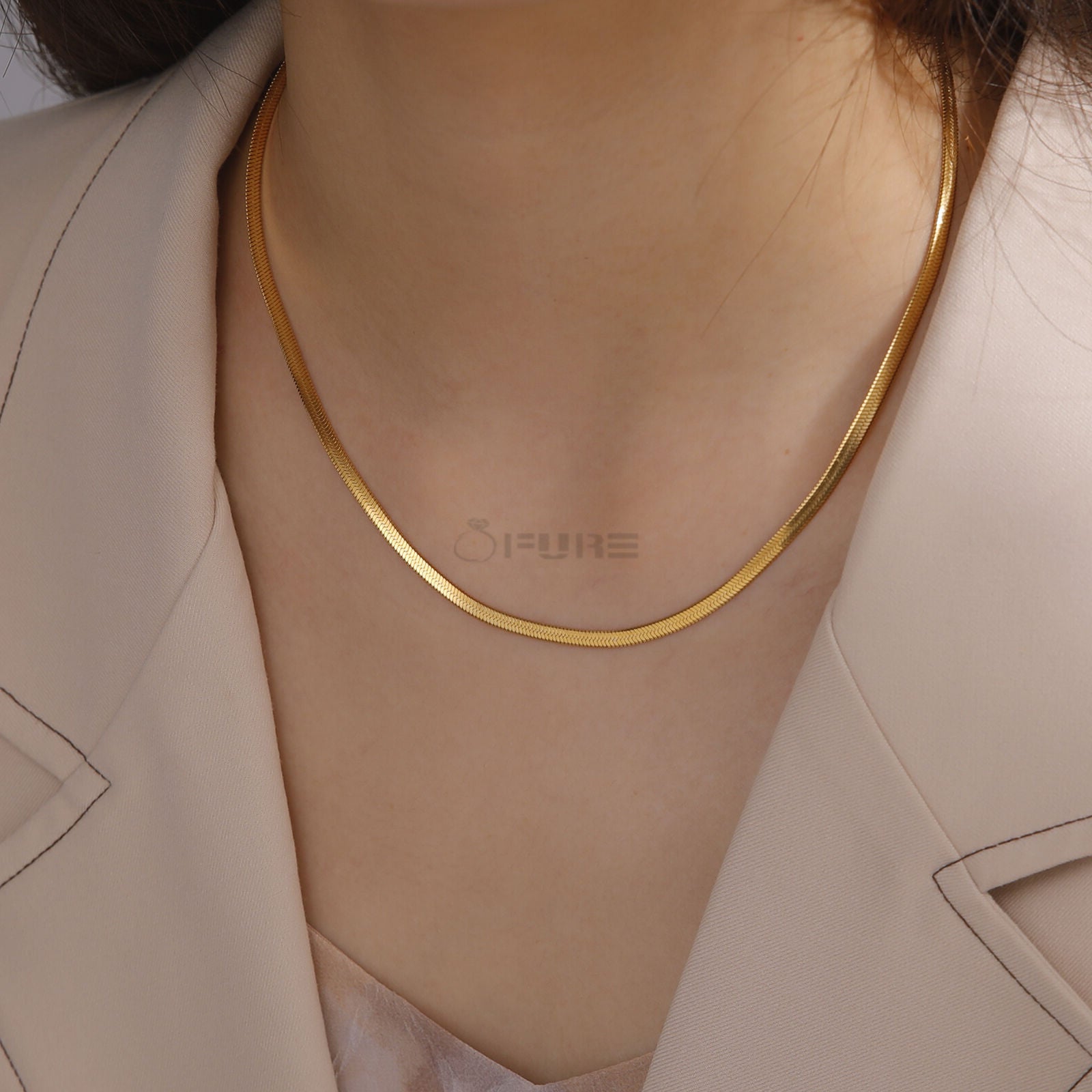 18K Gold Plated 3MM Flat Snake Herringbone Chain Necklace, 20 Inches