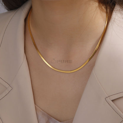 18K Gold Plated 3MM Flat Snake Herringbone Chain Necklace, 20 Inches