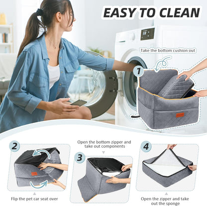 Small Dog Car Seat, Memory Foam Dog Booster Seats with Thick Cushion for Medium Dogs under 35Lbs, Detachable Washable Pet Car Seat with Storage Pockets,2 Safety Belts