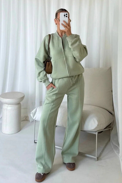Women Bomber Oversize Baggy 2 Piece Lounge Wear Casual Set Ladies Suit Tracksuit