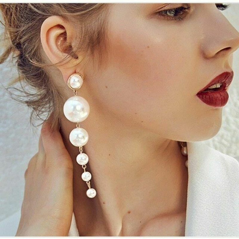 Elegant Long Simulated Pearl Drop Earrings for Weddings and Special Occasions