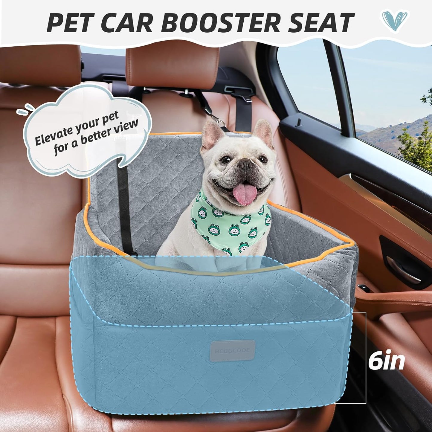 Small Dog Car Seat, Memory Foam Dog Booster Seats with Thick Cushion for Medium Dogs under 35Lbs, Detachable Washable Pet Car Seat with Storage Pockets,2 Safety Belts