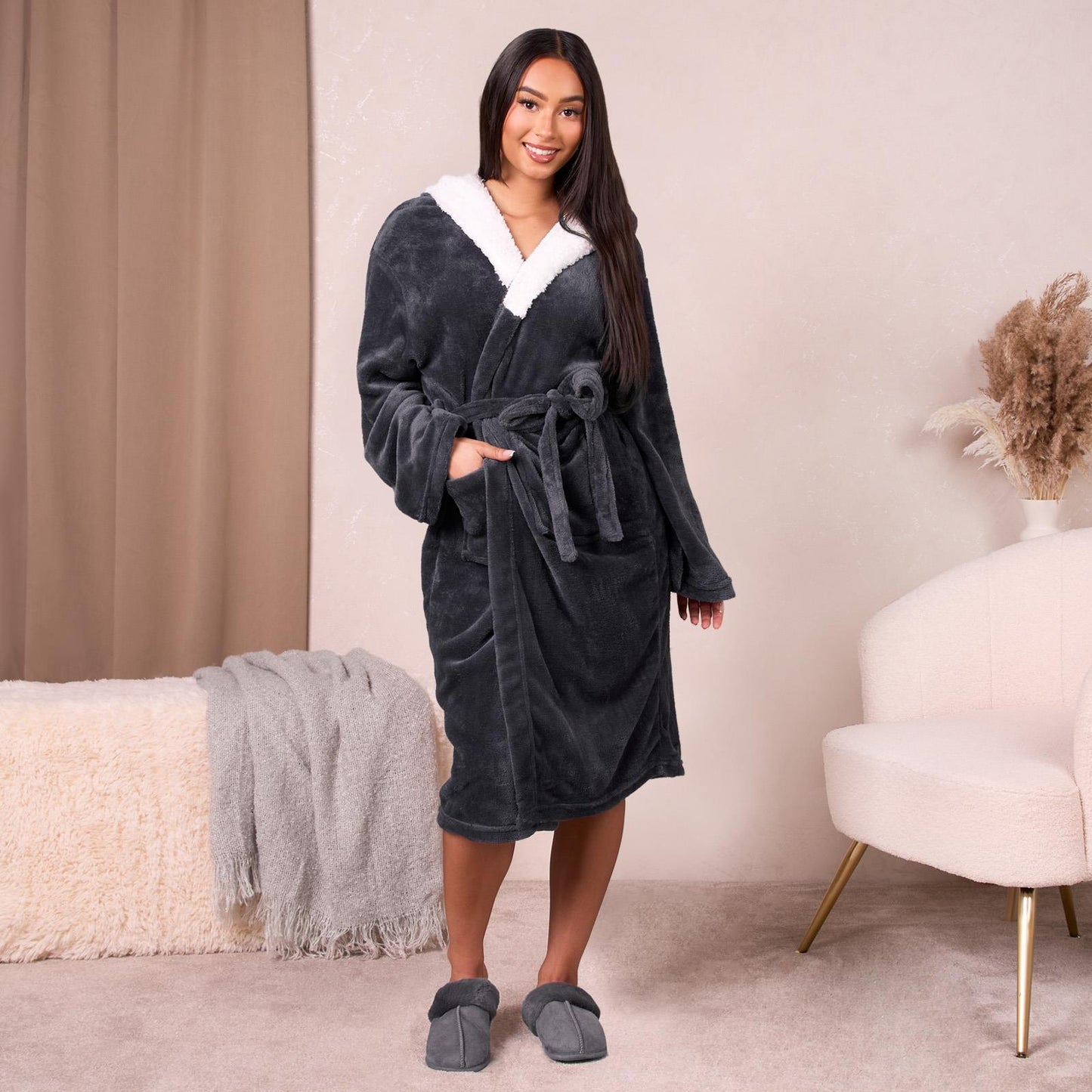 OHS Flannel Dressing Gown Soft Fleece Adults Unisex Thermal Winter Bathrobe