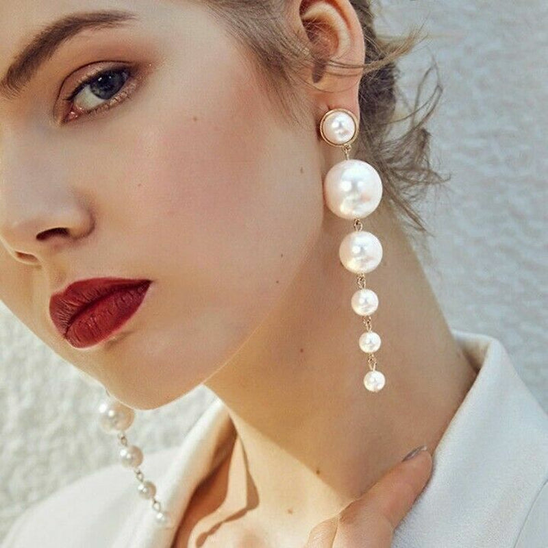 Elegant Long Simulated Pearl Drop Earrings for Weddings and Special Occasions