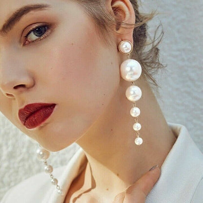 Elegant Long Simulated Pearl Drop Earrings for Weddings and Special Occasions
