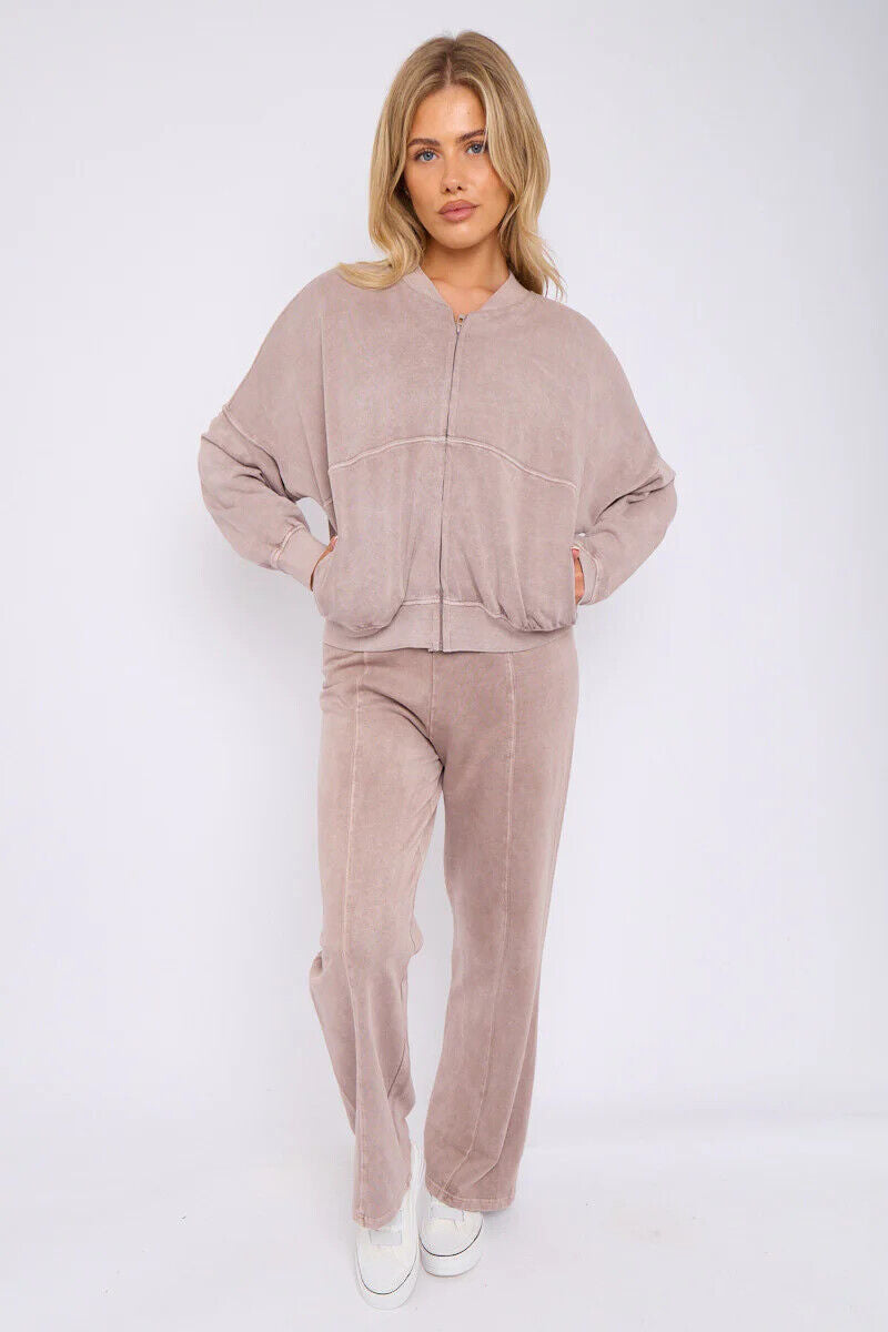 Women Bomber Oversize Baggy 2 Piece Lounge Wear Casual Set Ladies Suit Tracksuit