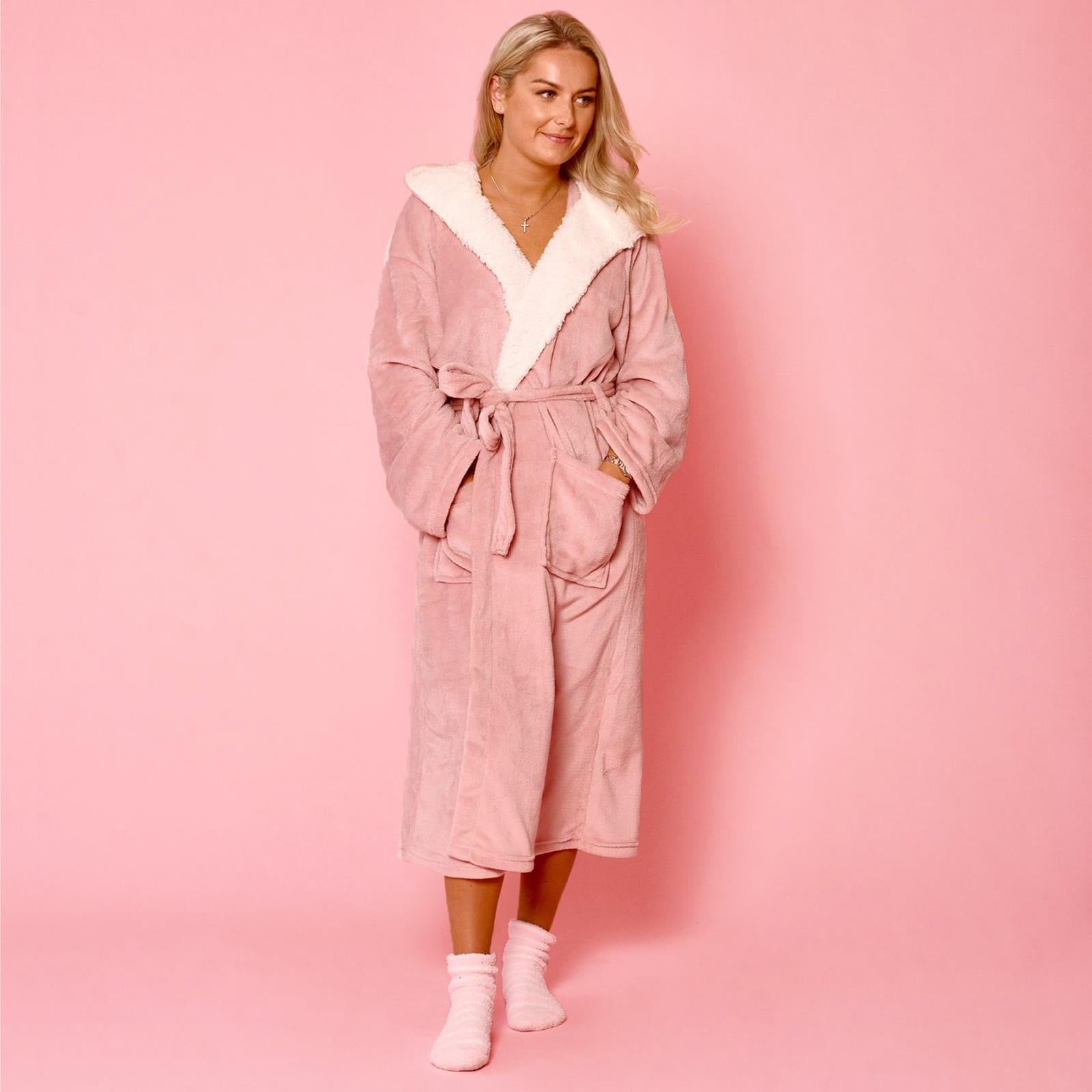 OHS Flannel Dressing Gown Soft Fleece Adults Unisex Thermal Winter Bathrobe