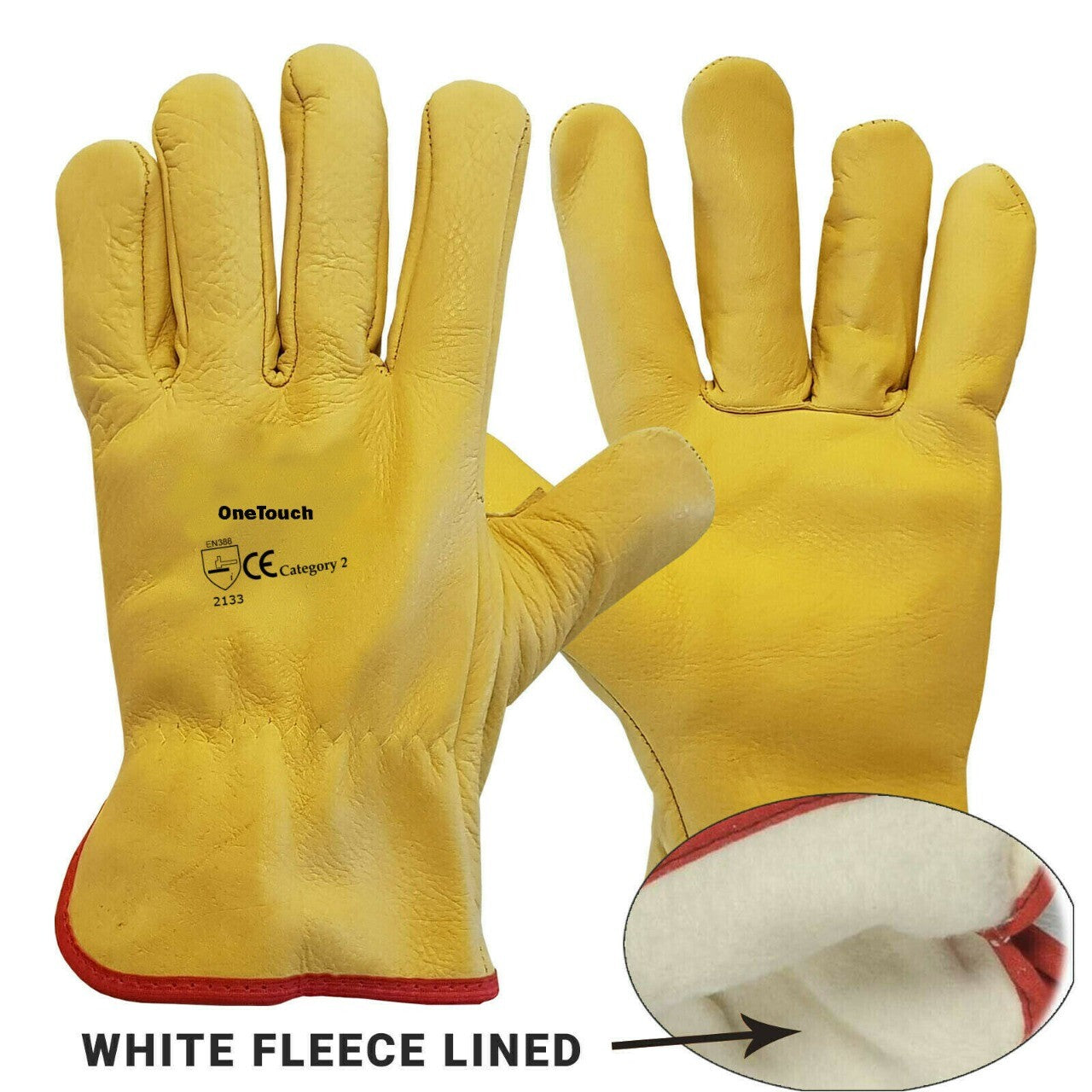 Leather Gloves Driver Work Gloves Fleece Lined Lorry Truck Driving Gloves