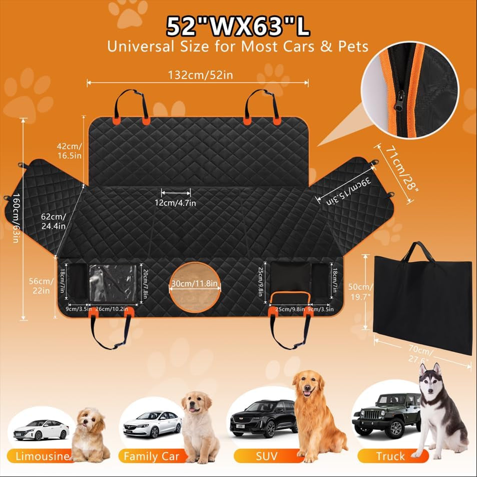 Dog Car Seat Cover for Back Seat, Hard Bottom Back Seat Extender for Dogs, Holds 420Lbs, Waterproof Pet Hammock Protector, Thick and Durable Dog Seat Cover for Truck, Car, Suv-Black