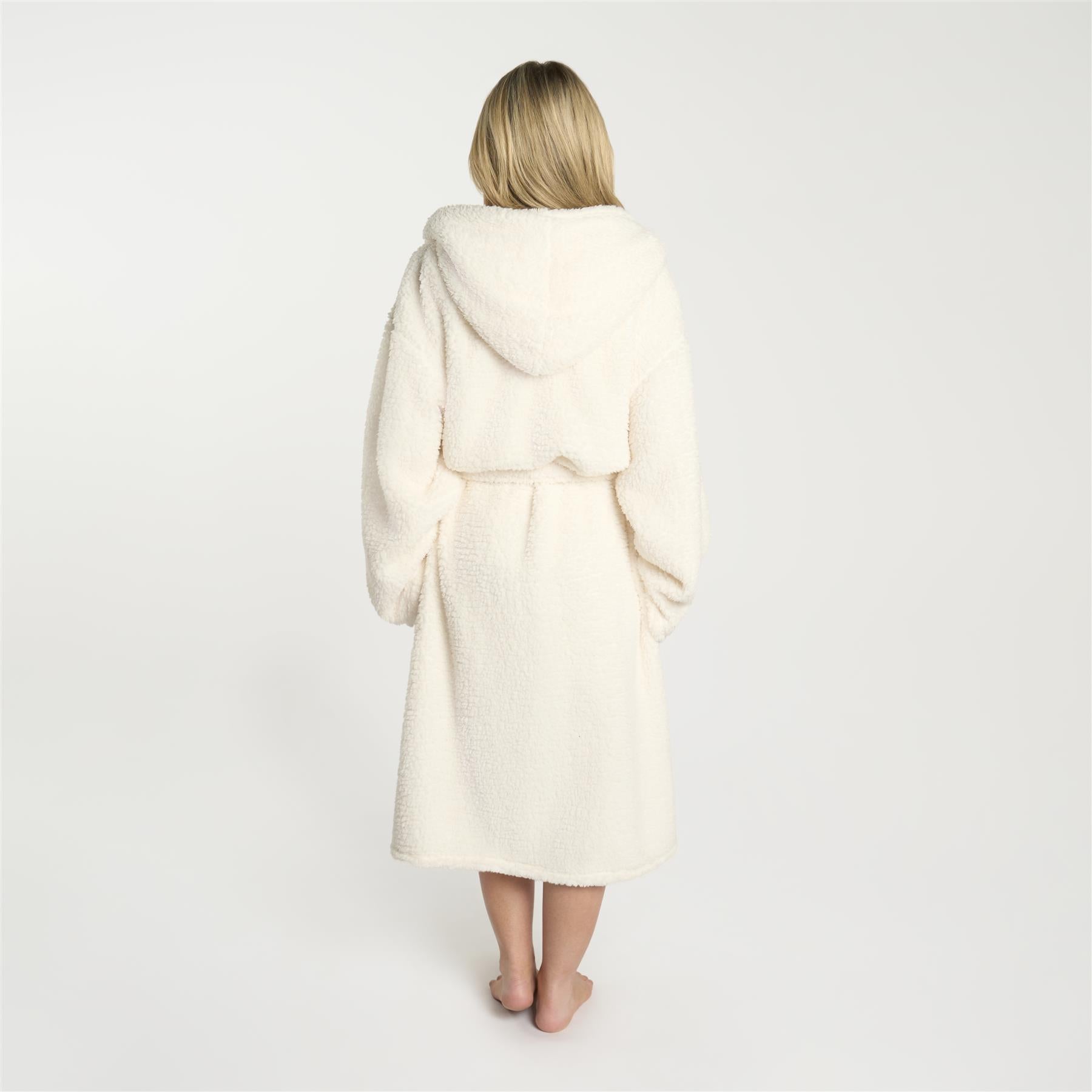 OHS Teddy Fleece Long Dressing Gown Ladies Warm House Coat Hooded Long Cosy Robe