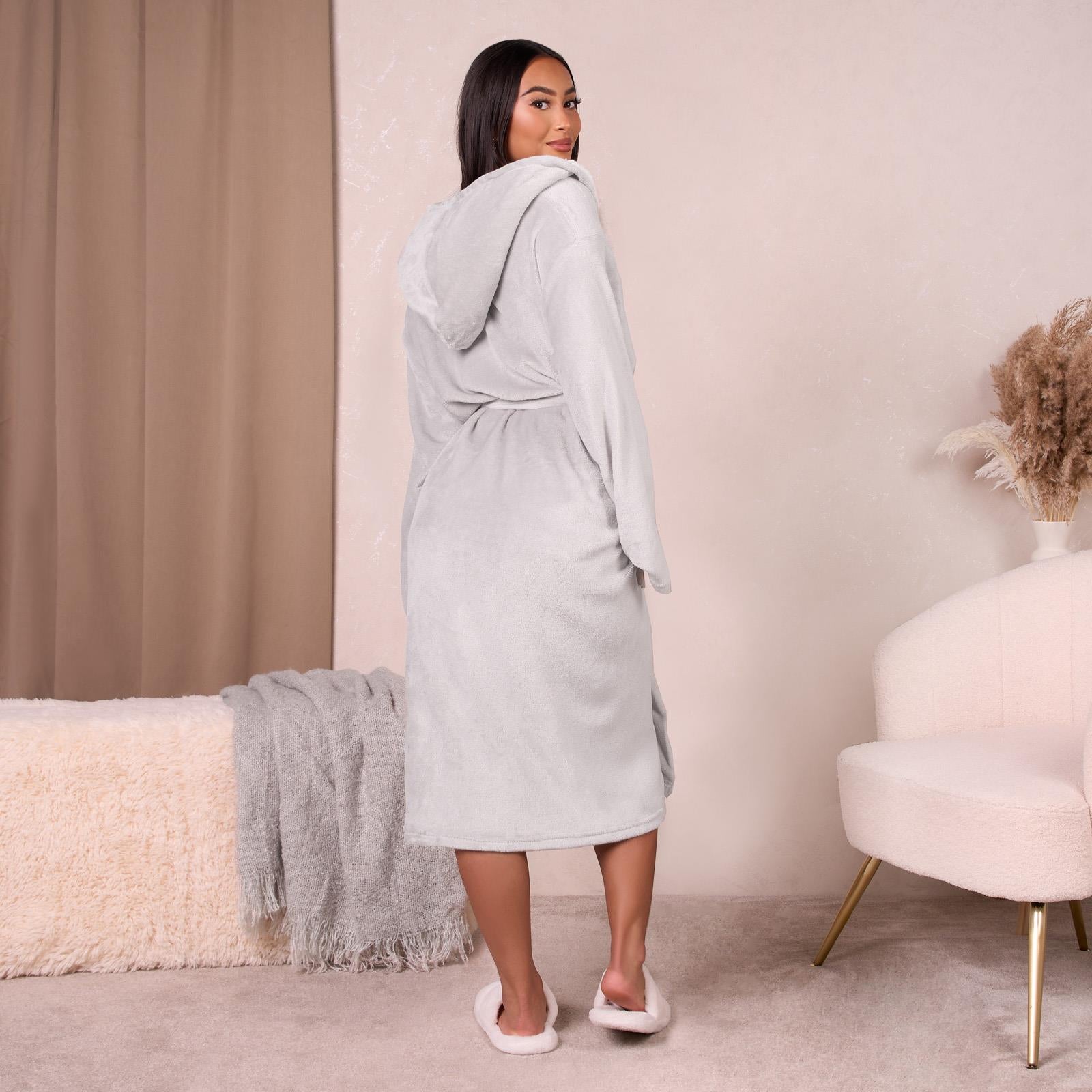 OHS Flannel Dressing Gown Soft Fleece Adults Unisex Thermal Winter Bathrobe