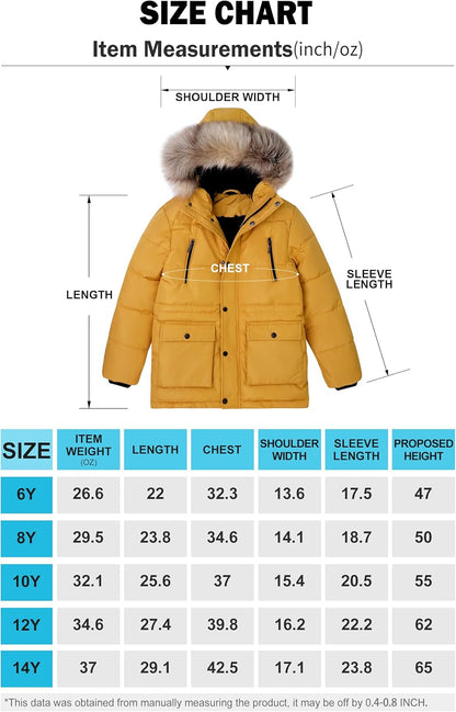 Boys Puffer Winter Coat Big Kids Heavyweight Sherpa Lined Fur Hooded Jacket Water-Resistant Snow Parka
