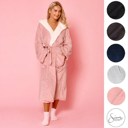 OHS Flannel Dressing Gown Soft Fleece Adults Unisex Thermal Winter Bathrobe