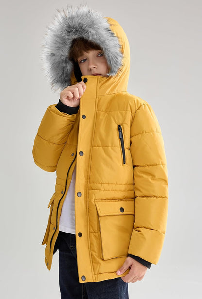 Boys Puffer Winter Coat Big Kids Heavyweight Sherpa Lined Fur Hooded Jacket Water-Resistant Snow Parka