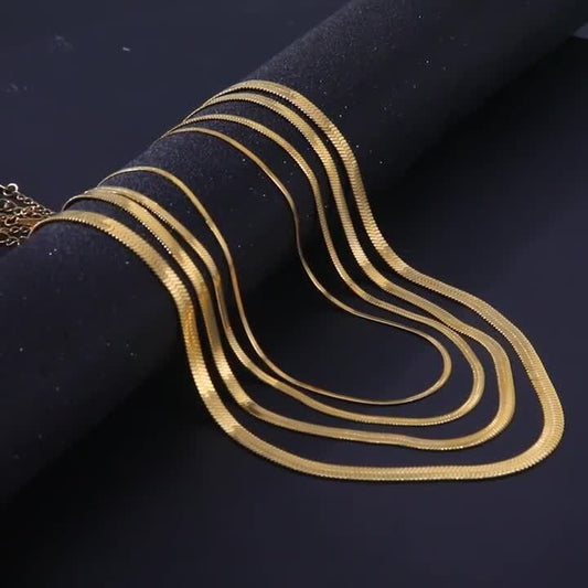 18K Gold Plated 3MM Flat Snake Herringbone Chain Necklace, 20 Inches