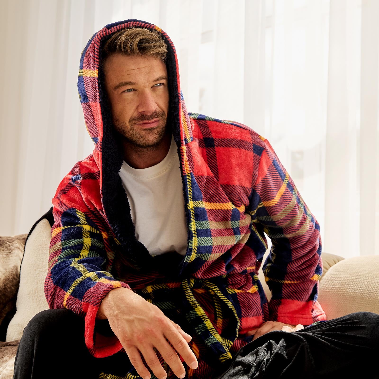 OHS Flannel Dressing Gown Soft Fleece Adults Unisex Thermal Winter Bathrobe